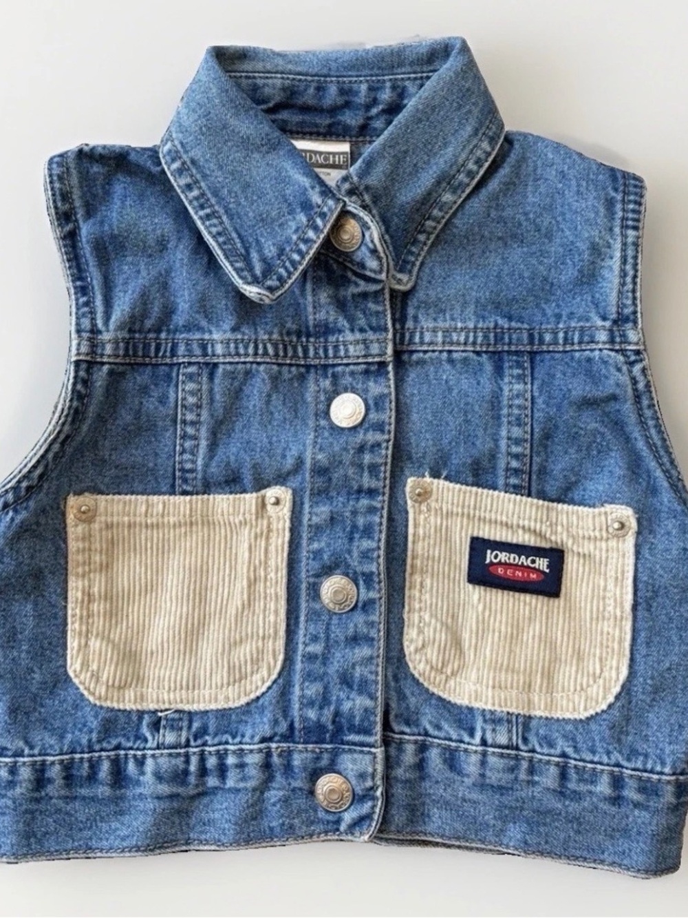 Jordache Kids Denim Vest with Cream Corduroy Pockets Vintage
